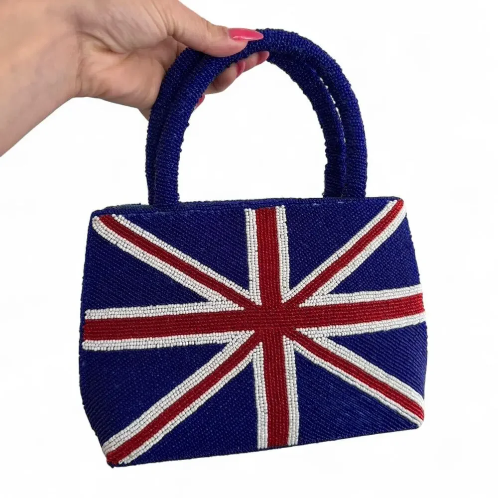 Vintage uk flag fully beaded small handbag